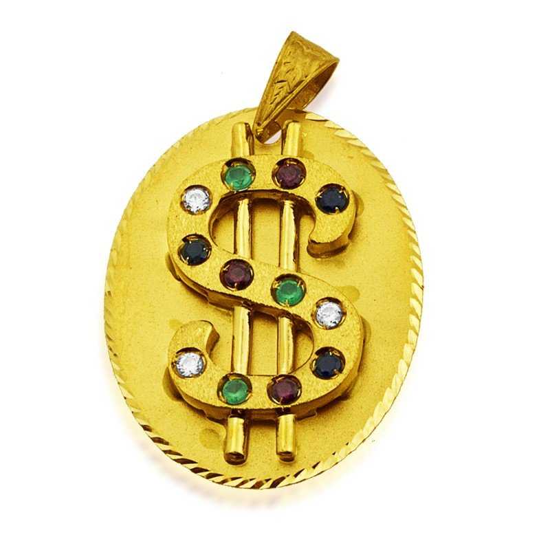 Colgante Oro 18k Chapa con Dolar