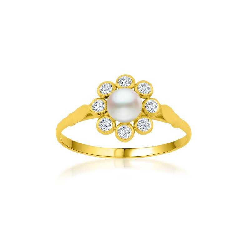 Anillo Infantil Flor Oro Perla Circonitas Elisabeth