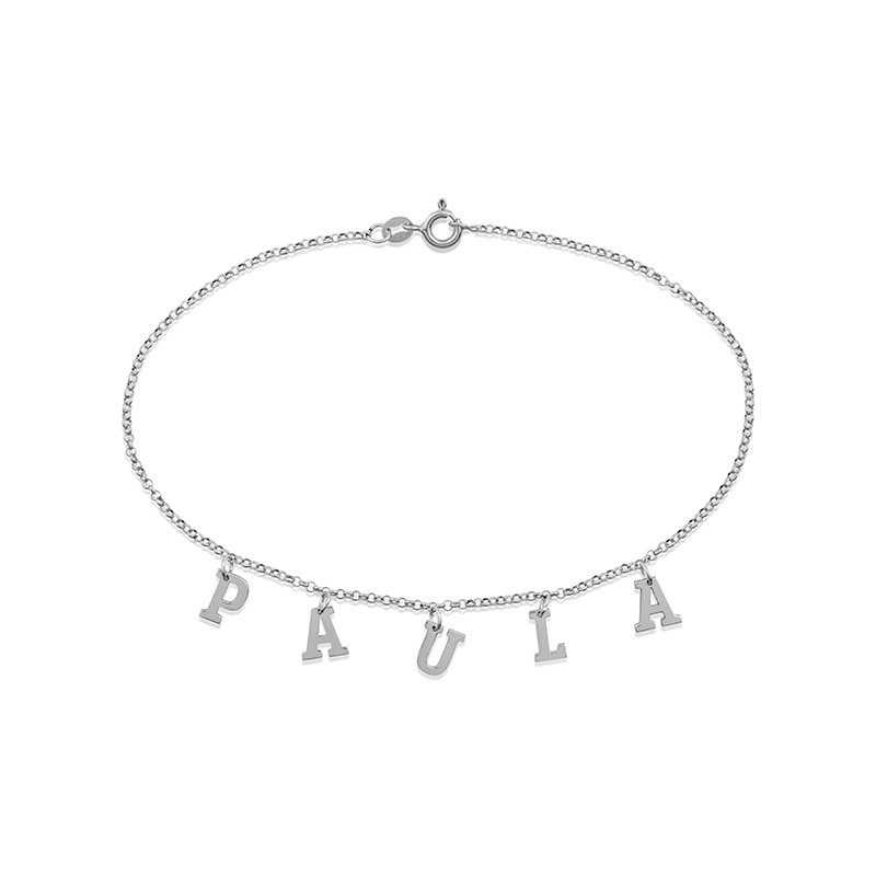 Tobillera Plata Nombre Colgante Personalizado