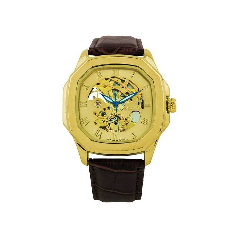 Reloj Hombre Exactime Automático Dorado Cuero