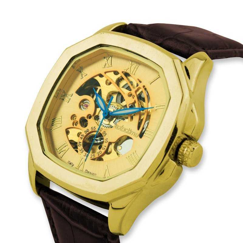 Reloj Hombre Exactime Automático Dorado Cuero