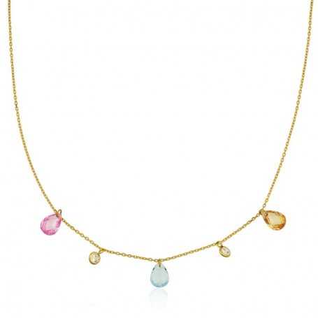 Gargantilla Lagrimas Piedra Colores Oro 375mlm