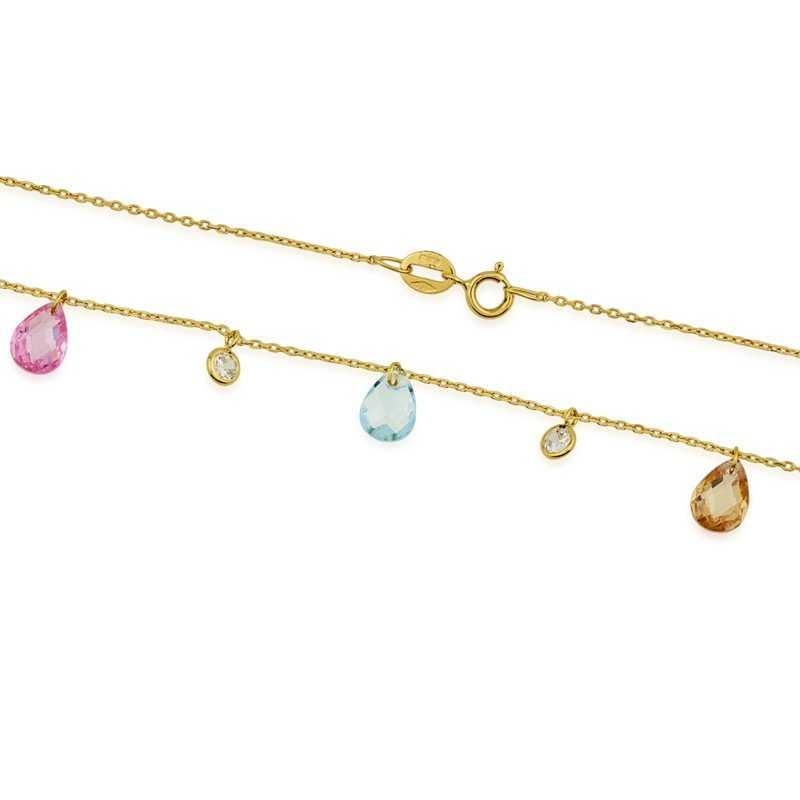 Gargantilla Lagrimas Piedra Colores Oro 375mlm