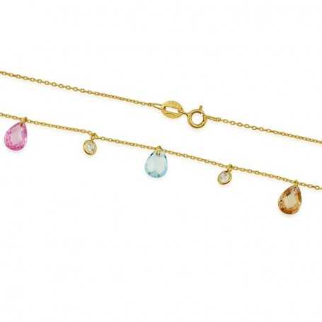 Gargantilla Lagrimas Piedra Colores Oro 375mlm