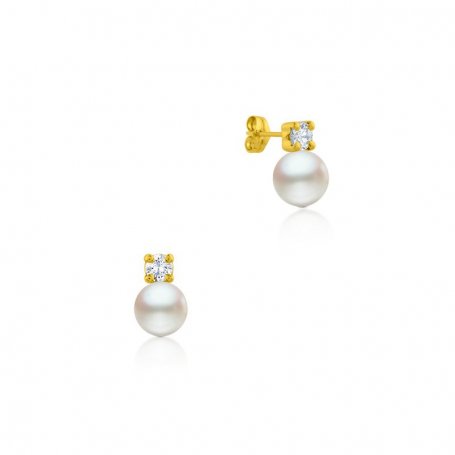 Pendiente Oro Perla Con Circonita Hooked