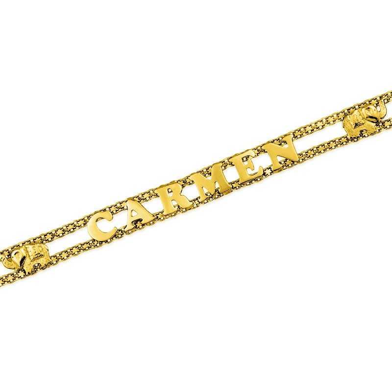 Pulsera Elefantes Nombre Personalizado Oro 18k Gold