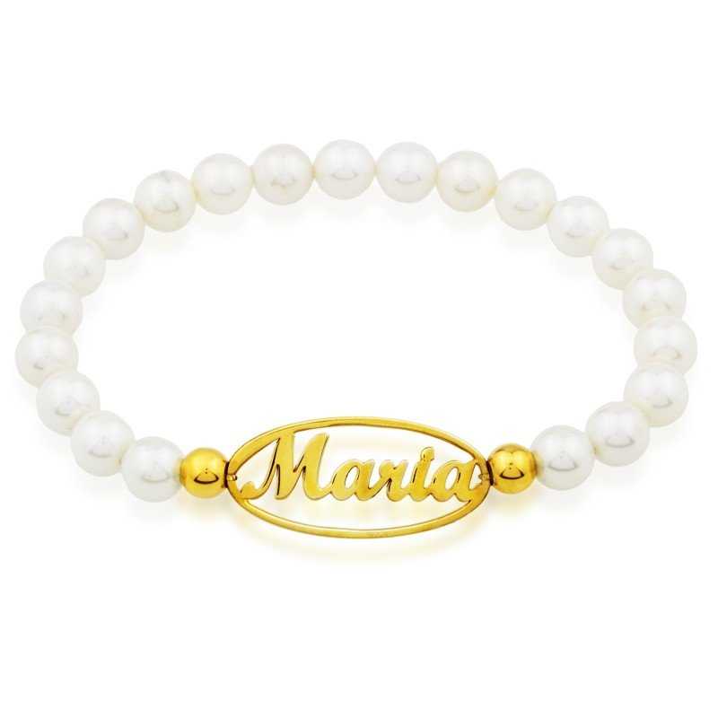 Pulsera Perlas Con Nombre Personalizado Oro Gold