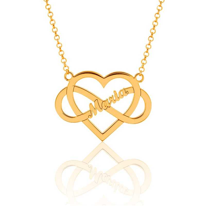 Collar Nombre Personalizado Oro 9k Corazón Infinito