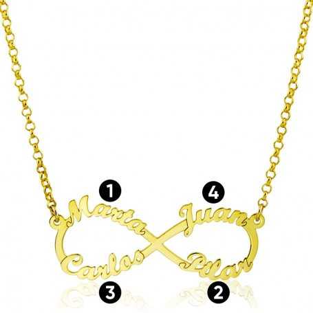Collar Oro 9k Cuatro Nombres Personalizados Infinito números