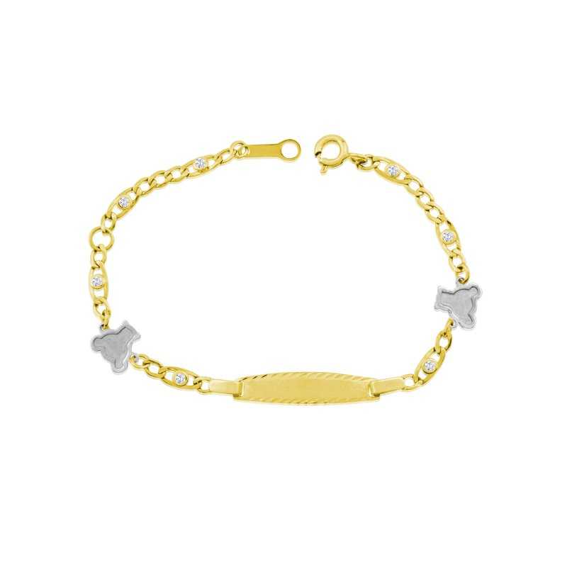 Pulsera Infantil Chapa Ositos Oro 9k