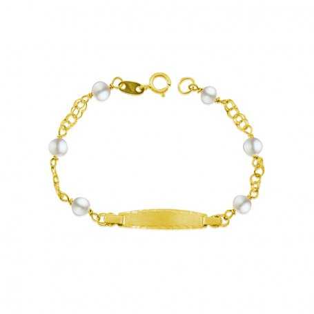 Pulsera Infantil Chapa Perlas 9k | Oferta | Joyería ARESSO
