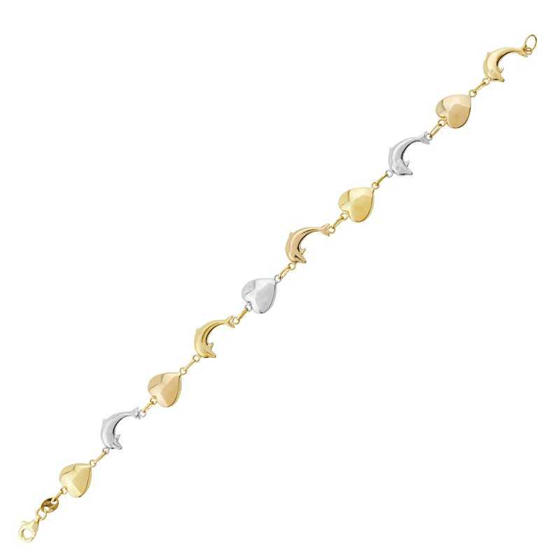 Pulsera Oro 9k Delfines Corazones Amber | Oferta | Joyería ARESSO