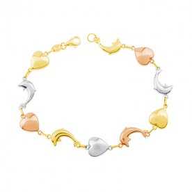 Pulsera Oro 9k Delfines Corazones Amber | Oferta | Joyería ARESSO