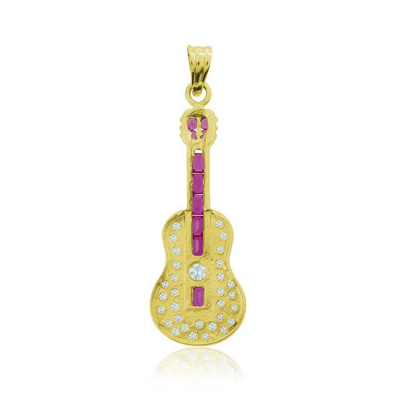 Colgante Oro 9k Guitarra Piedras Color