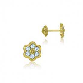 Pendiente de Oro Infantil Flor Circonitas Amy