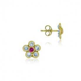 Pendiente Infantil en Oro 9k de Flor Circonitas Scarlett