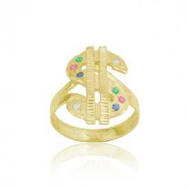 Sello de Hombre Oro 9k Dolar con Piedras Color