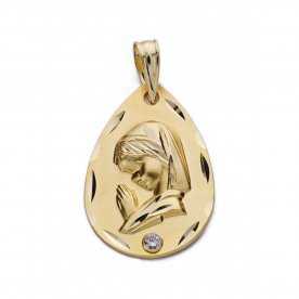 Medalla Oro 9k Lagrima Virgen Niña Circonita