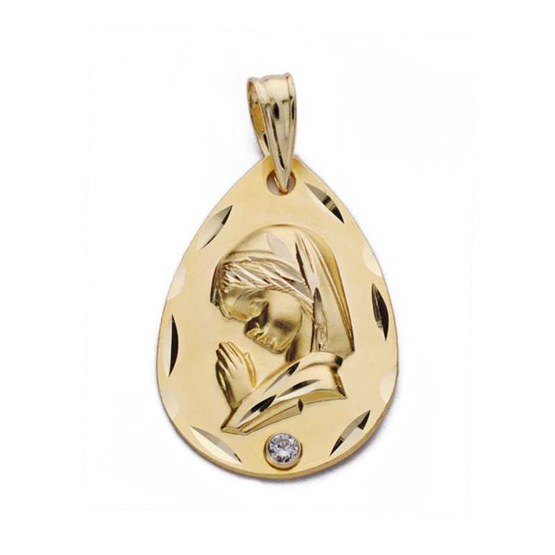 Medalla Oro 9k Lagrima Virgen Niña Circonita