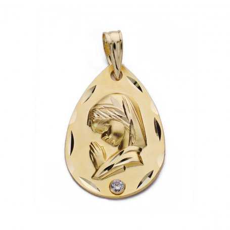 Medalla Oro 9k Lagrima Virgen Niña Circonita
