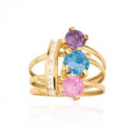 Sortija de Oro 9k tres Piedras de Color Carril Circonitas Rostock