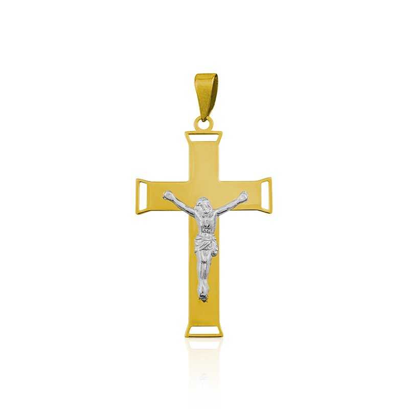 Colgante Cruz Oro 9k Bicolor Cristo Palermo