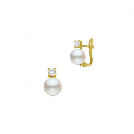 Pendientes de Oro 18k Infantil con Perla y Circonitas Erin