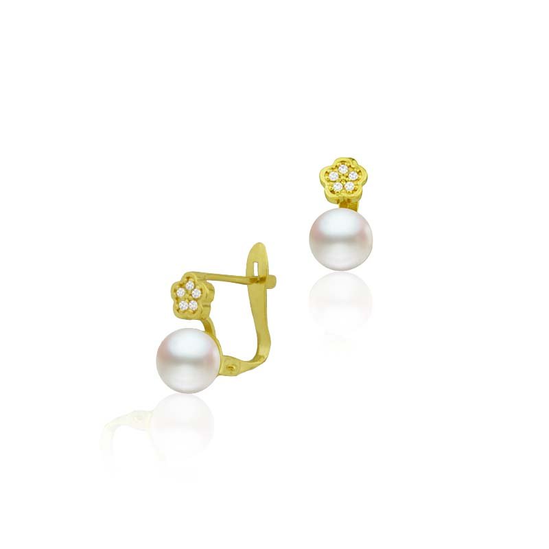 Pendientes Oro Infantil Perla Flor Circonitas Brisa