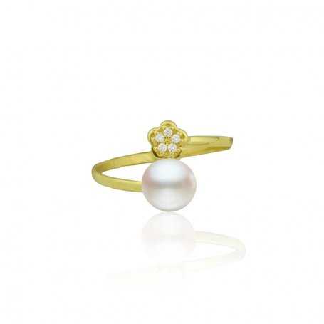 Sortija Oro Infantil Perla Flor Circonitas Brisa | Joyerías ARESSO