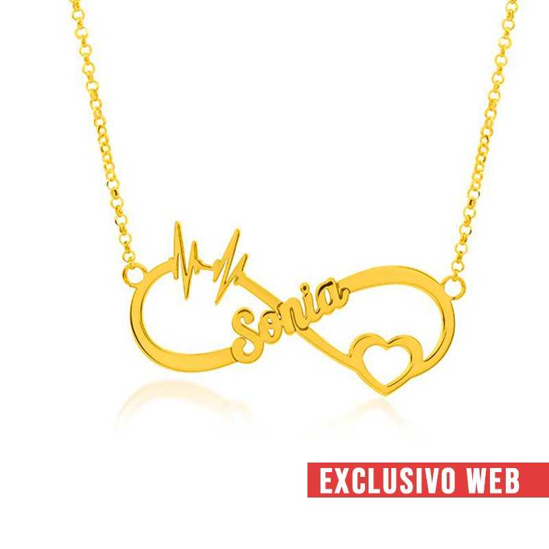 Collar Nombre Personalizado Infinito Oro 18k Gold Ritmo Corazón
