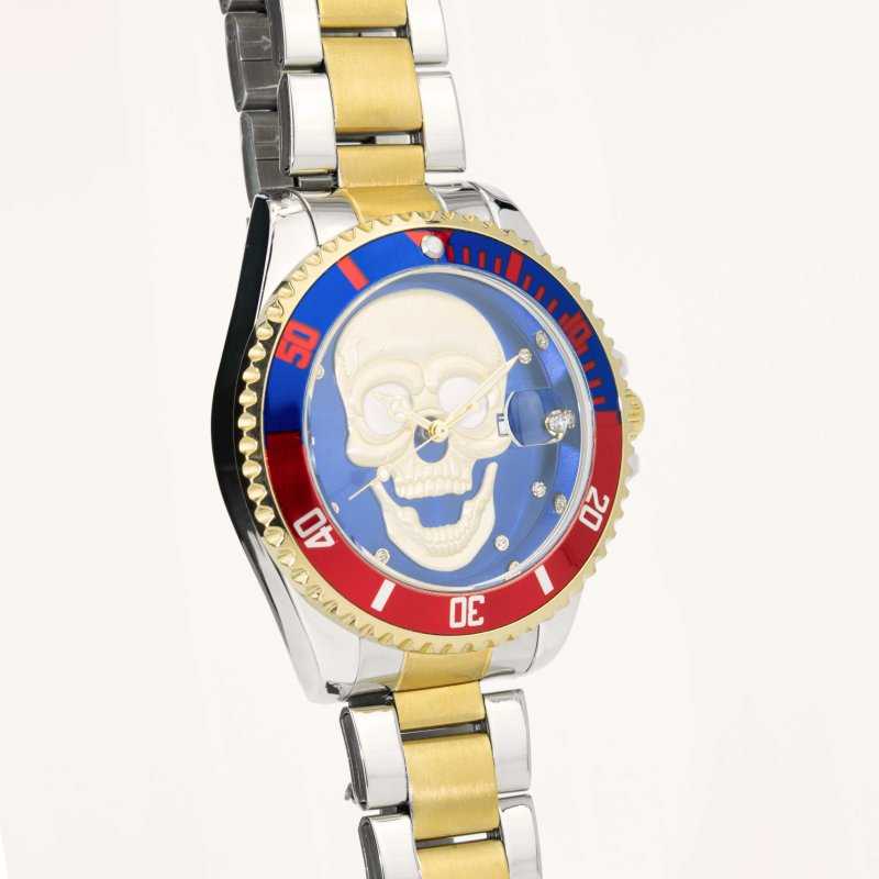 Reloj Acero Bicolor Dorado Calavera