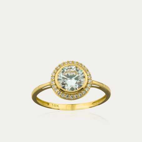 Sortija de Oro Chatón con Circonitas Yantai