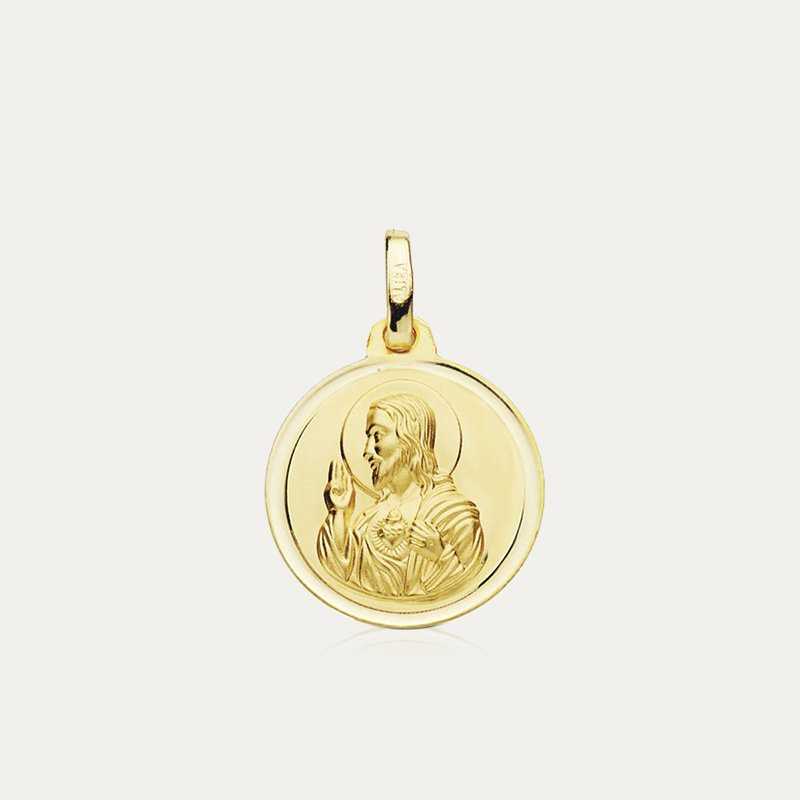 Medalla de Oro 18k con Cristo y Virgen Sacrecoeur