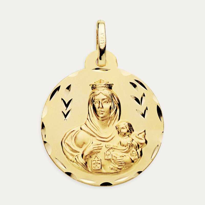Medalla Escapulario Oro 9k Virgen del Carmen Corazón de Jesús Karmel