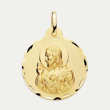 Medalla Escapulario Oro 9k Virgen del Carmen Corazón de Jesús 22mm