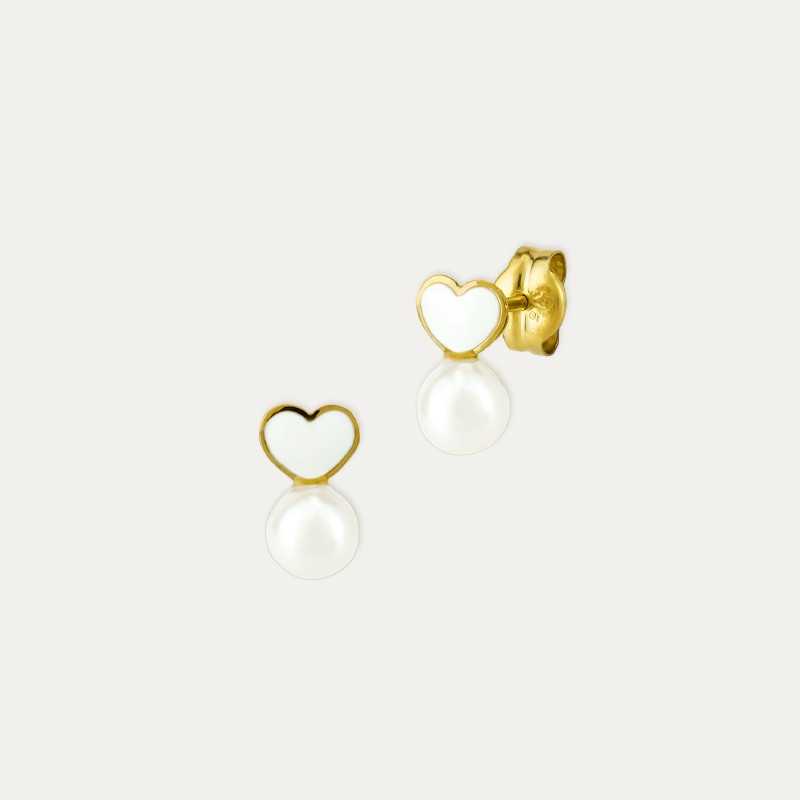 Pendientes Oro Corazón Nácar Rounded