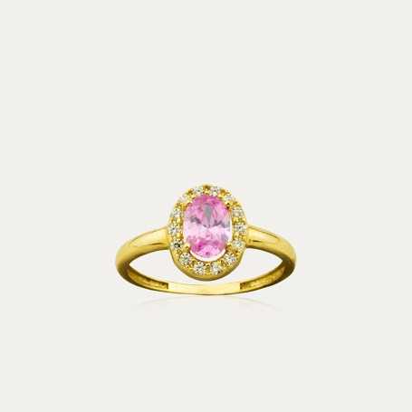 Sortija de Oro con Piedra de Color Rosa de Francia Siena