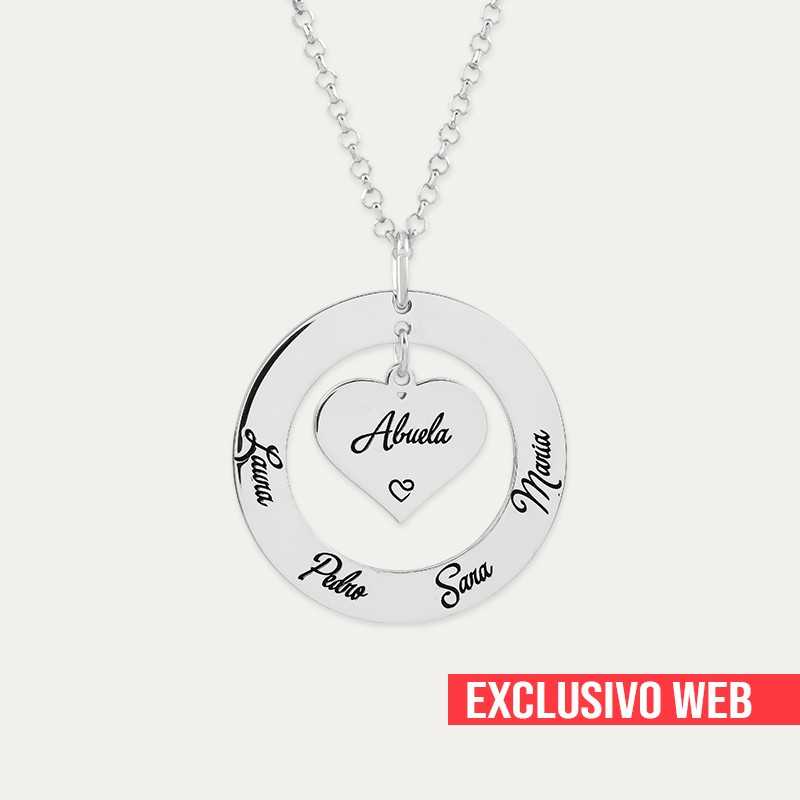 Collar Plata Personalizado Corazón Círculo Familia WEB