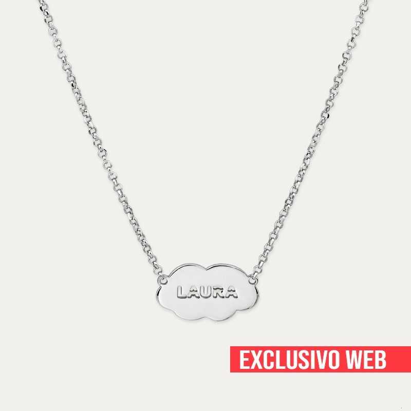 Collar Con Nombre Personalizado Plata "Nube"