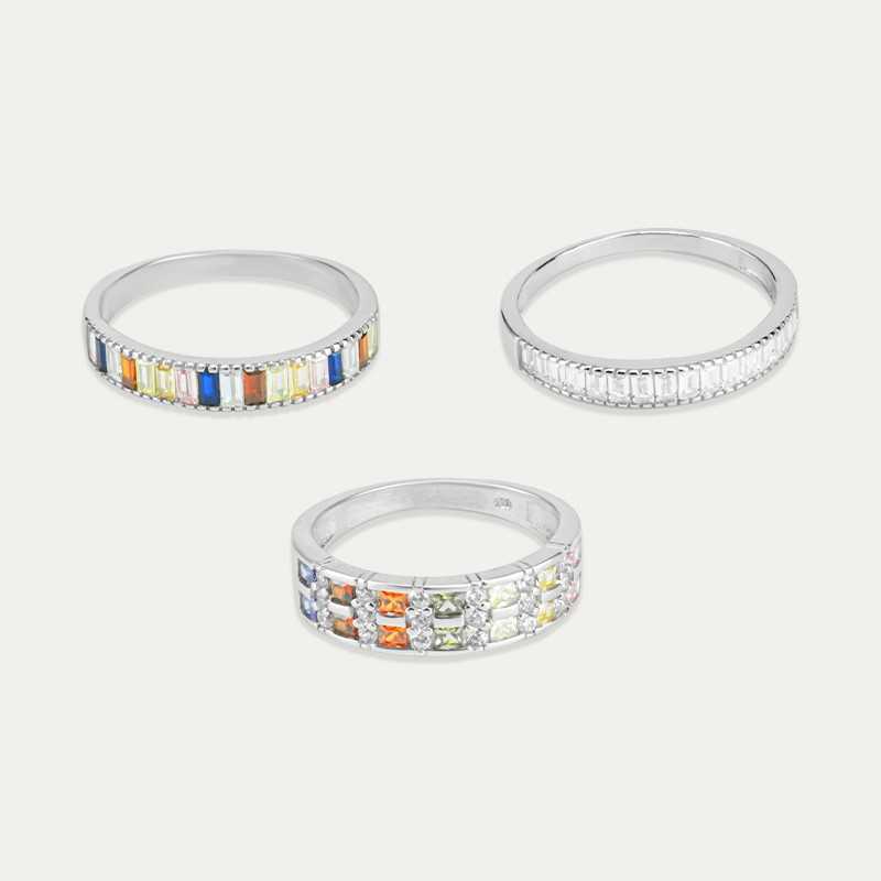 Sortija Plata Pack Piedras Colour&Light