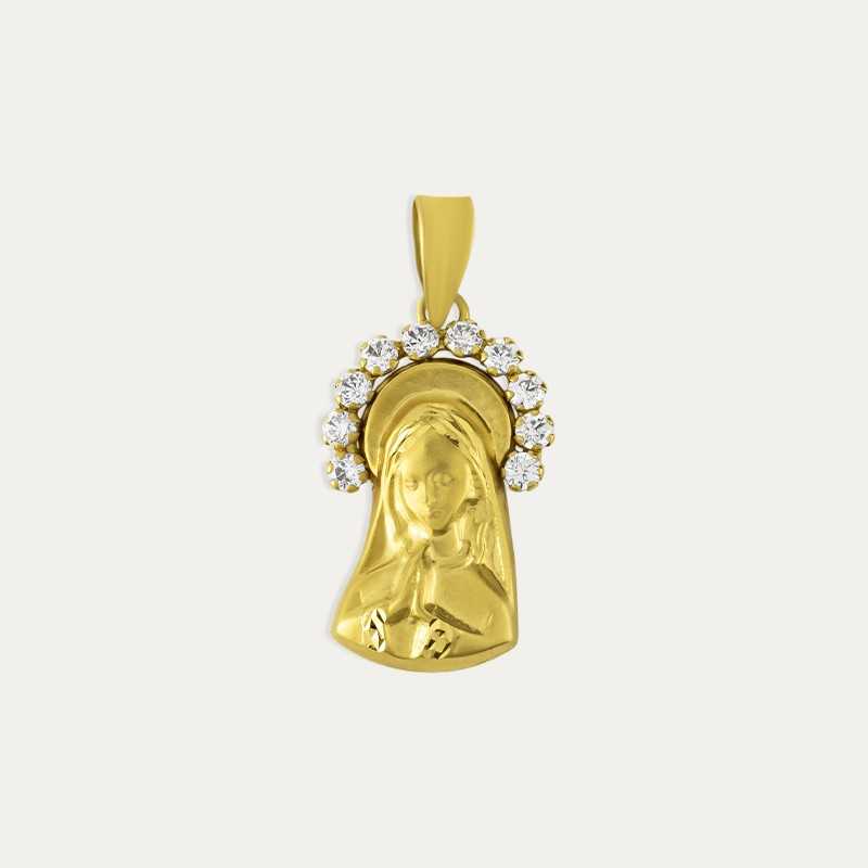 Medalla Oro 18k Piedras Virgen Pray