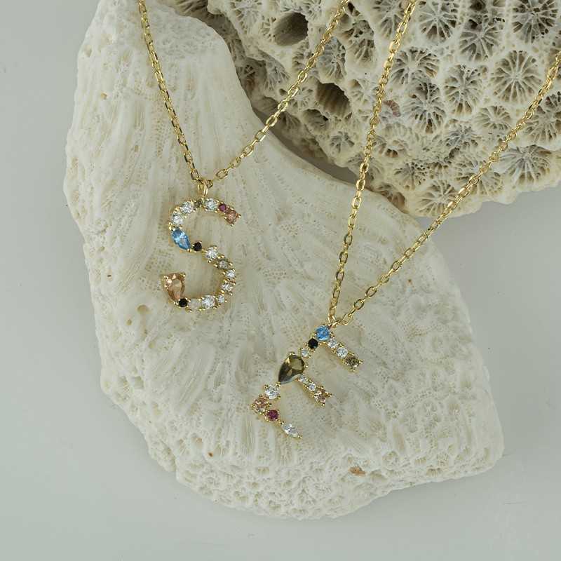 Gargantilla Plata Inicial Letra Piedras De Color Eternal