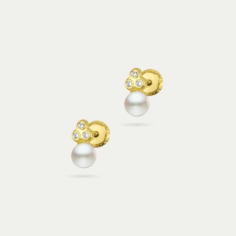 Pendientes Oro 18k Piedras Clover Pearl