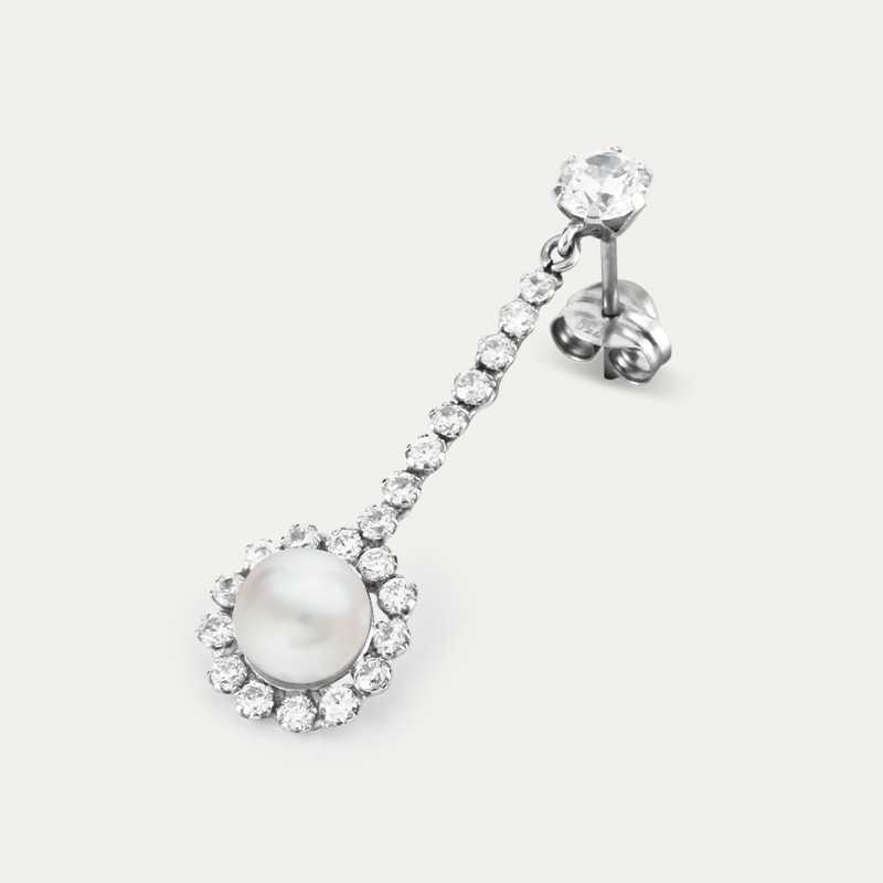 Pendiente Colgante Oro Blanco 18k Novia Zirconia Fleur Joyerías ARESSO