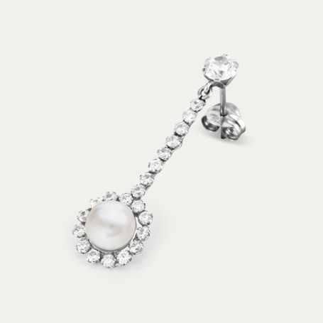 Pendiente Colgante Oro Blanco 18k Novia Zirconia Fleur Joyerías ARESSO