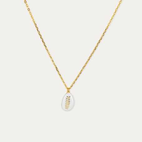 Collar de Plata Dorada Cauri Blanco