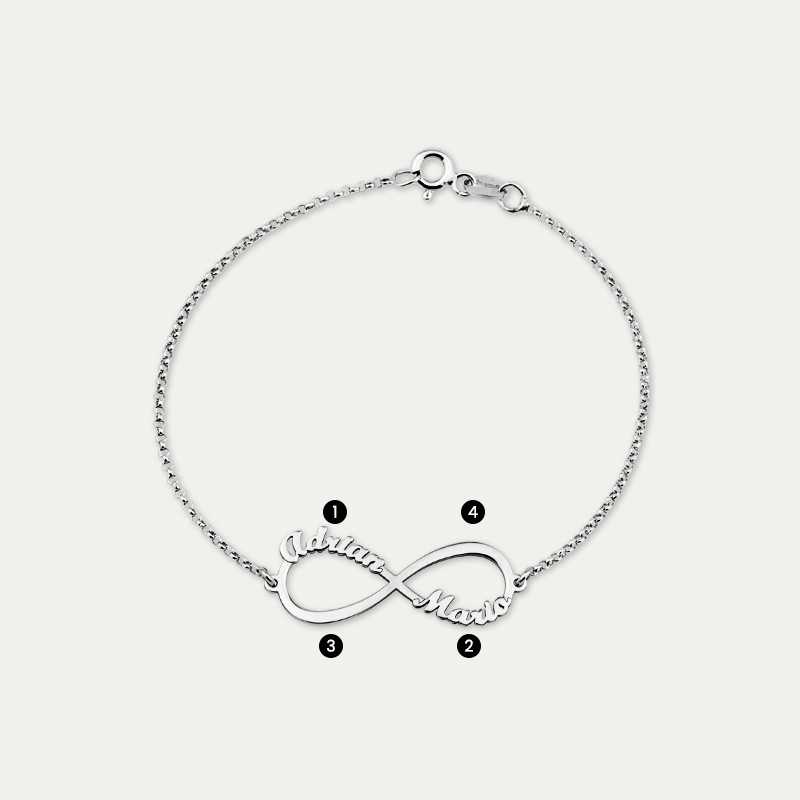 Pulsera de Infinito con Nombres Personalizados Plata Plateada