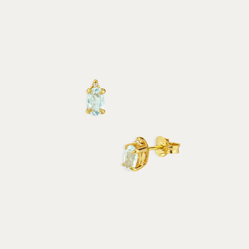 Pendientes Oro Aguamarina Diamante Ovalado Lubin