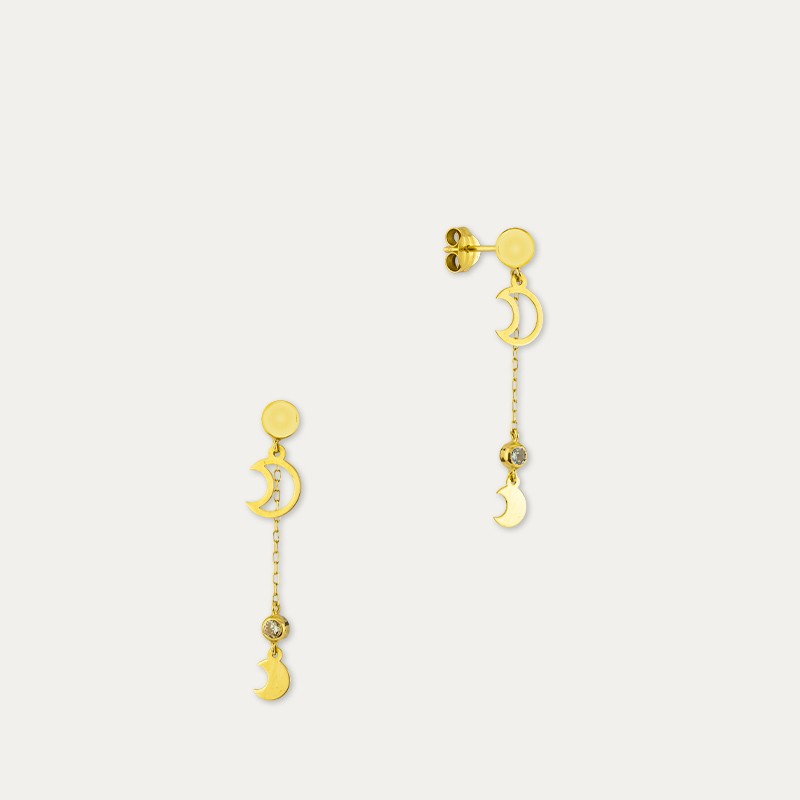 Pendientes Oro Circonitas Colgante Luna Rami