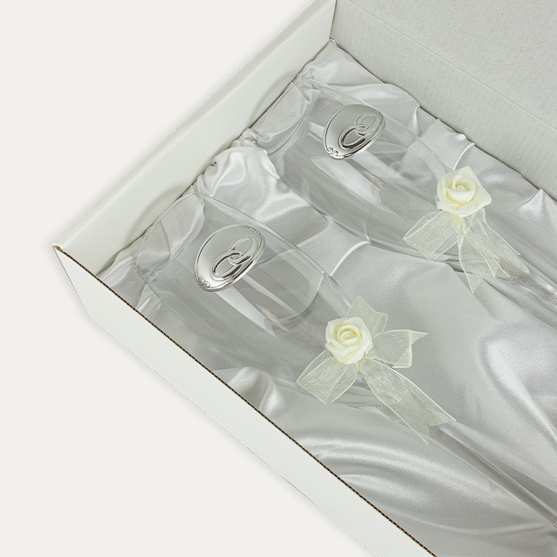 Set Copas Cristal Alianzas Boda Rose Caja